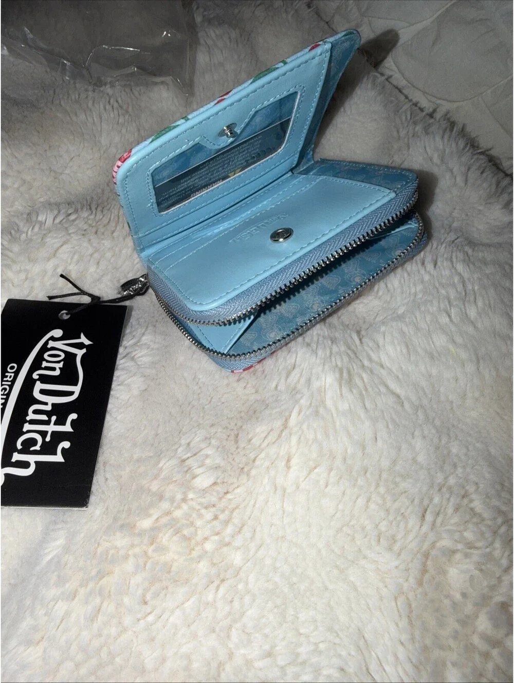 NWT Von Dutch Blue Cherry Zip Up Wallet